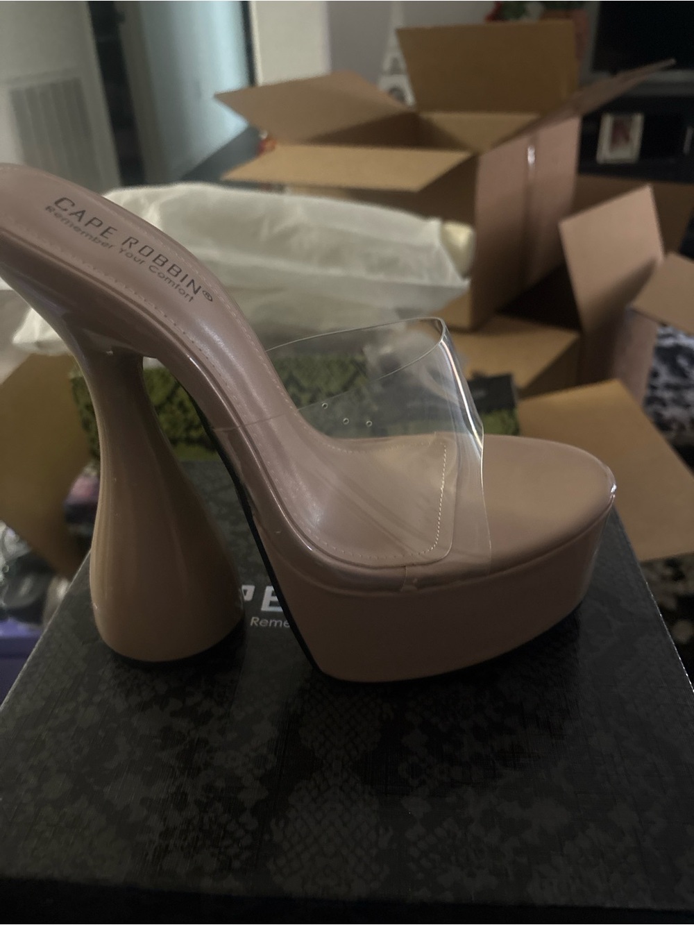Cape Robbin Nude Platform Mule with Clear Strap